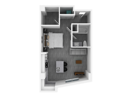 Floor plan for studio, 1 bath, 710 sqft